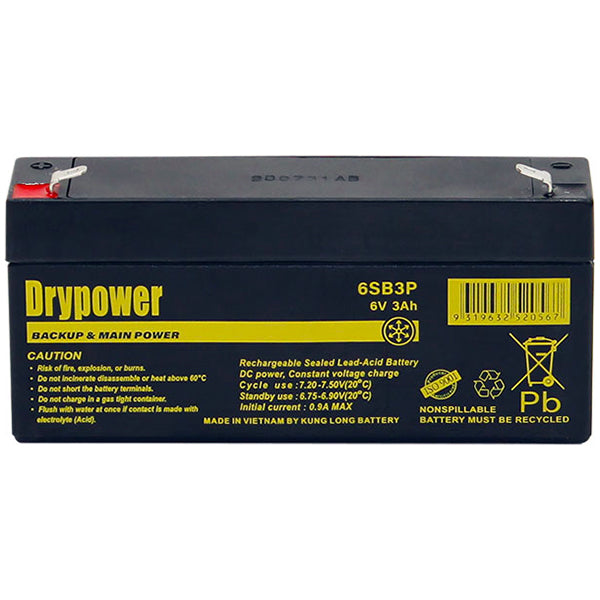 Drypower 6V 3Ah Sealed Lead Acid Battery